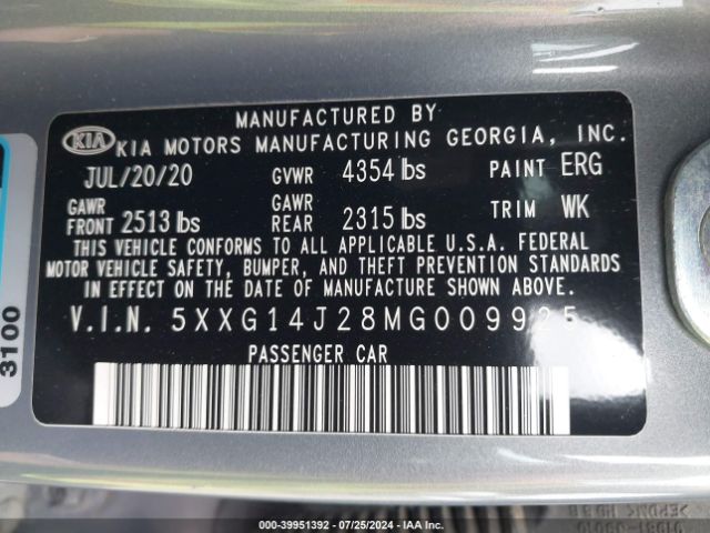 5XXG14J28MG009925 KIA K5 LXS