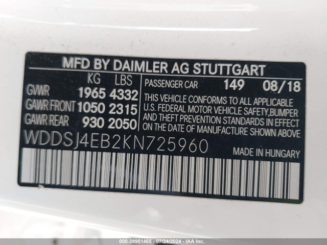 Mercedes-Benz CLA 250 2019 WDDSJ4EB2KN725960 Image 9
