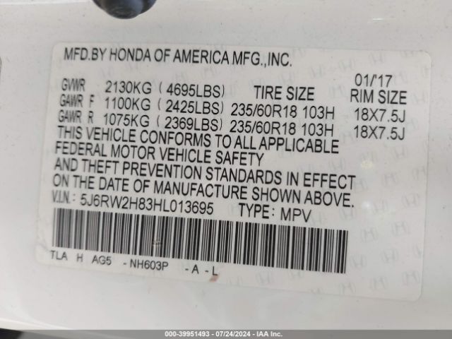 5J6RW2H83HL013695 Honda CR-V EXL