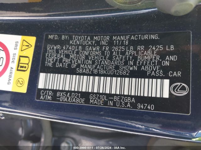 2019 LEXUS ES 350 58ABZ1B18KU012682 Photo 8