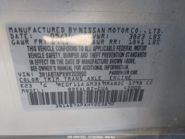 3N1AB7APXHY203890 Nissan SENTRA S