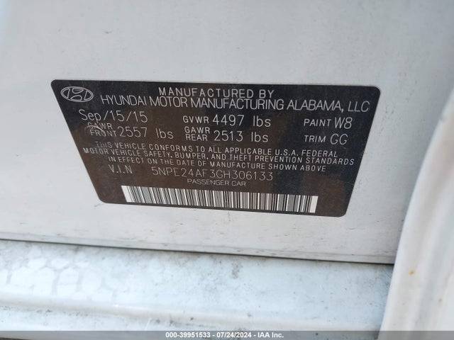 Hyundai SONATA SE 2016 5NPE24AF3GH306133 Image 9