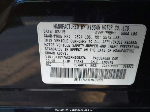 JN1BV7AR5FM405274 Infiniti Q50 Premium