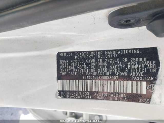 4T1BD1EBXHU058307 Toyota Avalon Hybrid Xle Premium