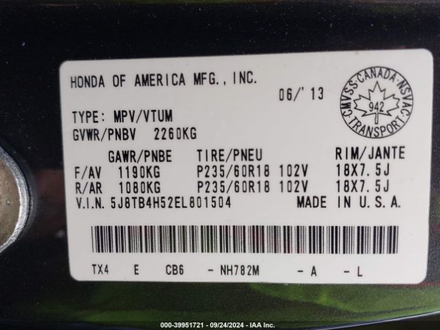 5J8TB4H52EL801504 Acura RDX