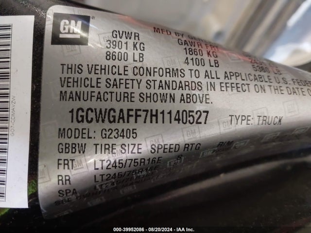 Chevrolet Express 2500 Work Van 2017 1GCWGAFF7H1140527 Image 9