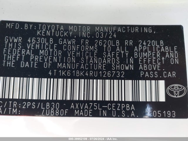 Toyota CAMRY XSE 2024 4T1K61BK4RU126732 Image 9