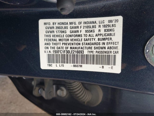Honda CIVIC EX 2020 19XFC1F30LE216693 Image 9