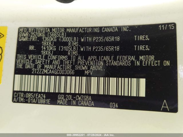 2T2ZZMCA4GC003066 Lexus RX 350