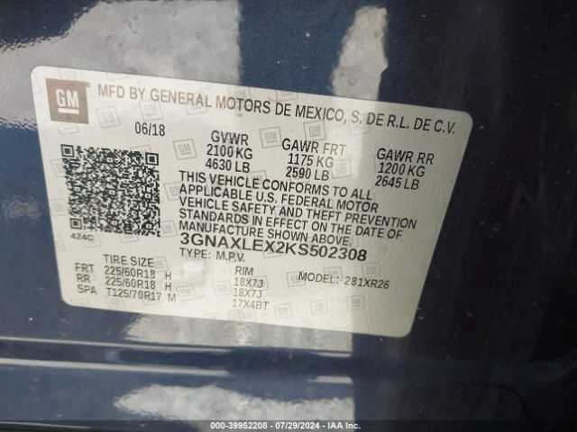3GNAXLEX2KS502308 Chevrolet EQUINOX LT