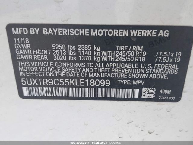 5UXTR9C55KLE18099 BMW X3 Xdrive30i