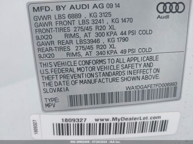 WA1DGAFE7FD006993 Audi Q7 3.0t S Line Prestige