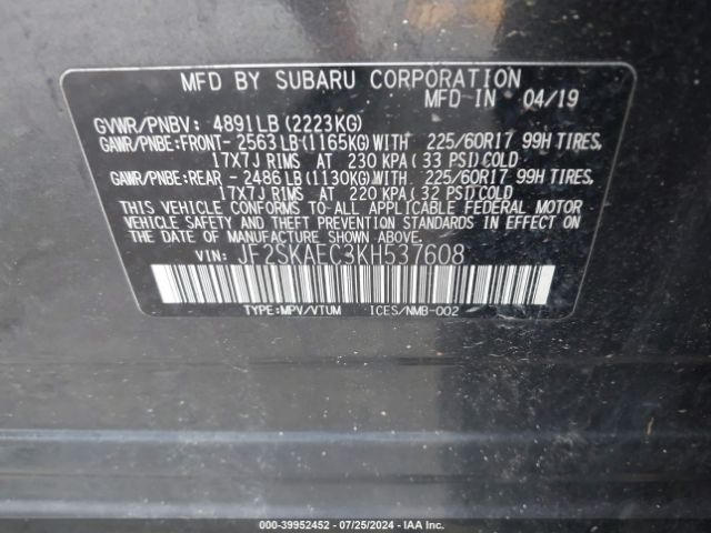 JF2SKAEC3KH537608 Subaru Forester Premium