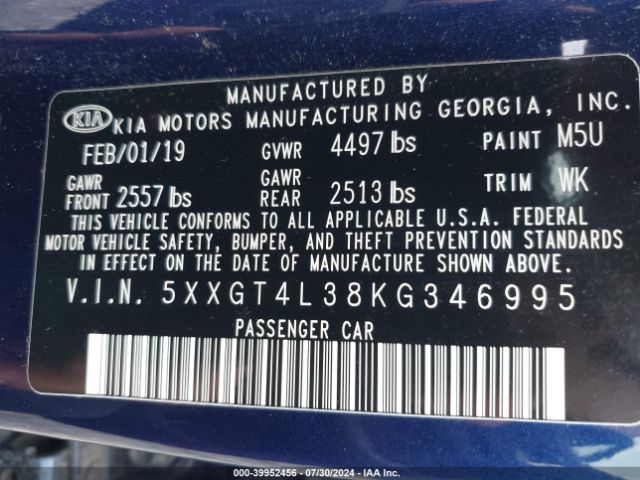 2019 KIA OPTIMA 5XXGT4L38KG346995 Photo 8