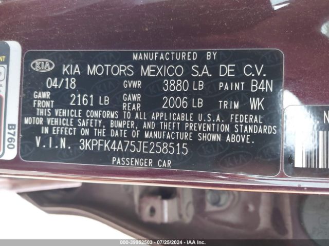 3KPFK4A75JE258515 KIA FORTE LX