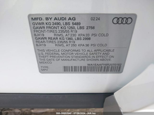 WA1EAAFY6R2070152 Audi Q5 Premium Plus 45 Tfsi S Line Quattro