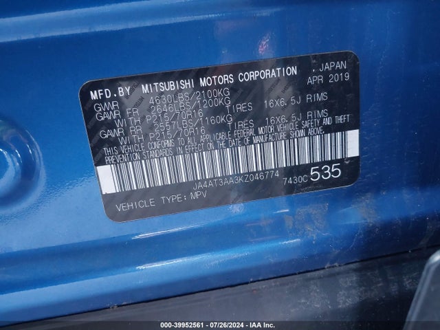 Mitsubishi Eclipse Cross Es 2019 JA4AT3AA3KZ046774 Image 9