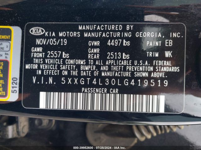 5XXGT4L30LG419519 KIA Optima Lx