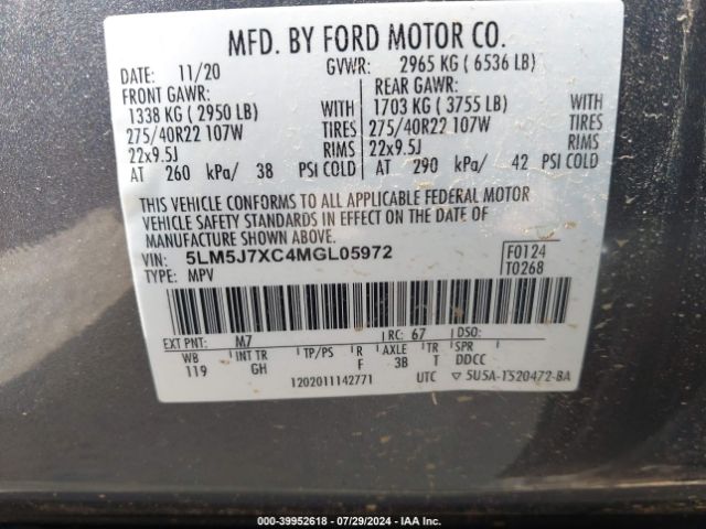 5LM5J7XC4MGL05972 Lincoln Aviator Reserve