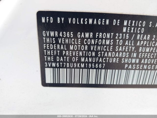 3VW6T7BU9KM195667 Volkswagen Jetta Gli 2.0t 35th Anniversary Edition/2.0t Autobahn/2.0t S