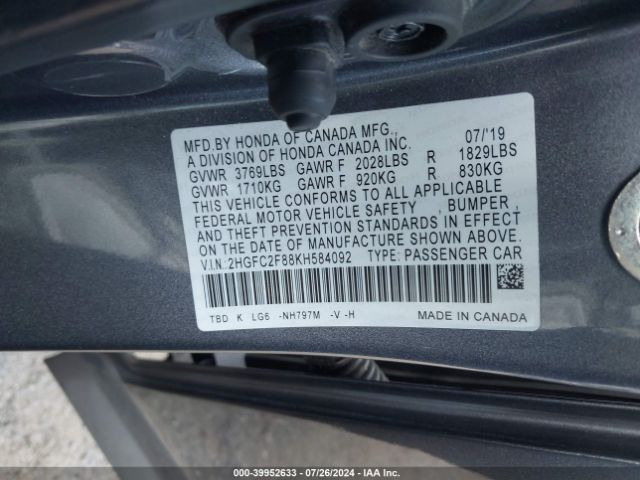 2HGFC2F88KH584092 Honda Civic Sport