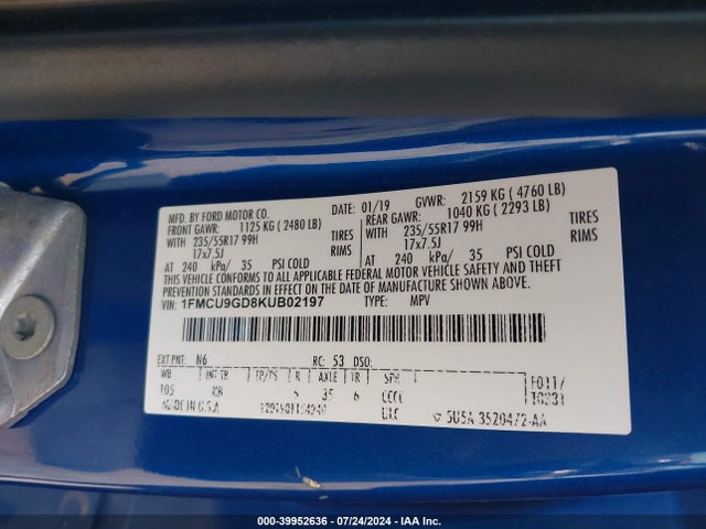 Ford ESCAPE SE 2019 1FMCU9GD8KUB02197 Image 9