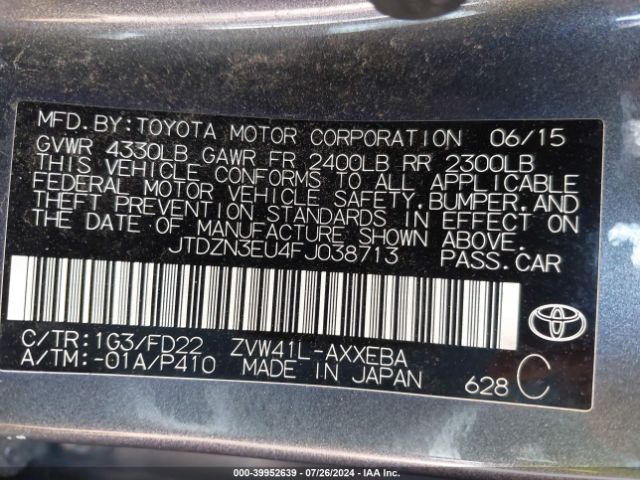 JTDZN3EU4FJ038713 Toyota Prius V Three