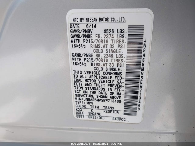 Nissan Rogue Select S 2014 JN8AS5MV5EW713468 Image 9