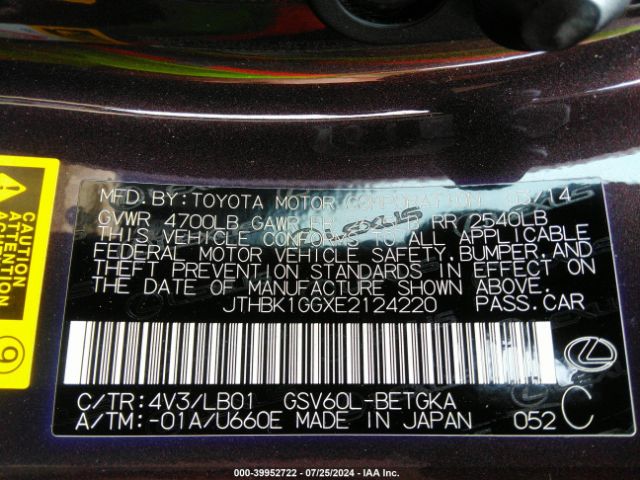 JTHBK1GGXE2124220 Lexus ES 350