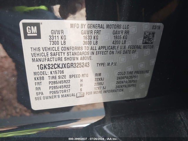 1GKS2CKJXGR325243 GMC YUKON DENALI