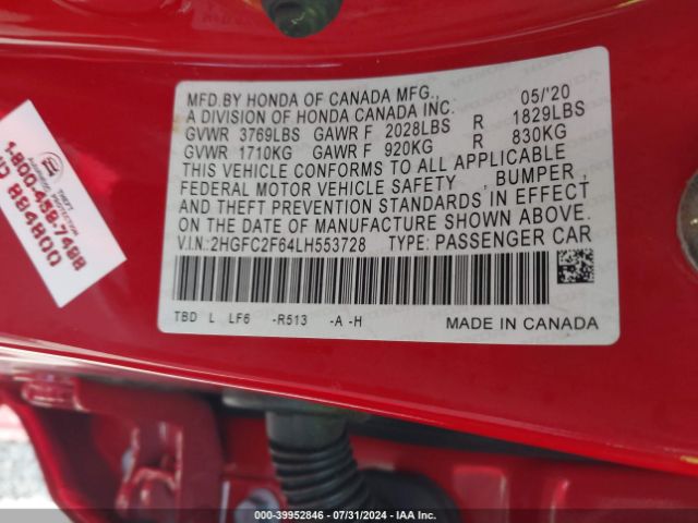 2HGFC2F64LH553728 Honda Civic Lx