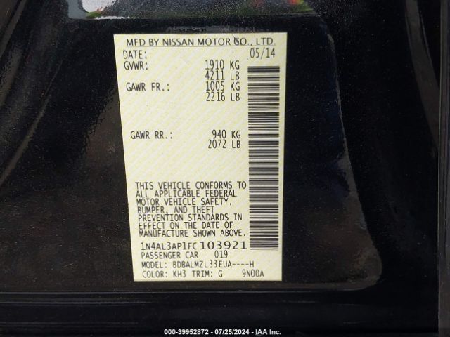 2015 NISSAN ALTIMA 1N4AL3AP1FC103921 Photo 8