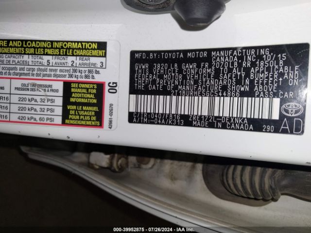 2T1BURHE5GC544866 Toyota COROLLA LE