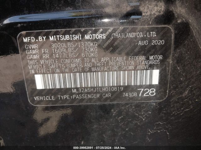 ML32A5HJ1LH010819 Mitsubishi Mirage Gt/le