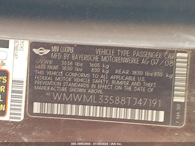 2008 MINI COOPER CLUBMAN WMWML33588TJ47191 Photo 8