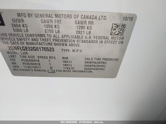 Chevrolet Equinox Ltz 2016 2GNFLGE32G6176523 Image 9