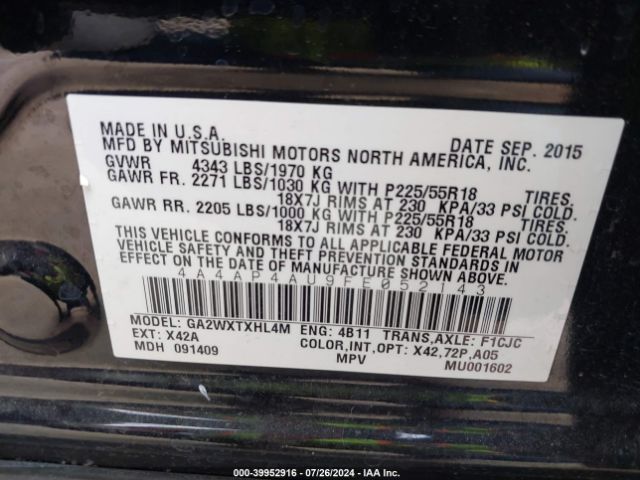 4A4AP4AU9FE052143 Mitsubishi Outlander Sport Se