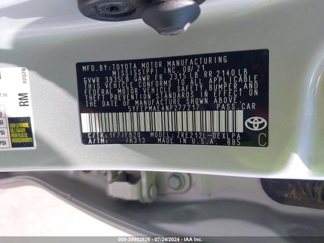 Toyota COROLLA LE 2022 5YFEPMAE4NP277217 Image 9