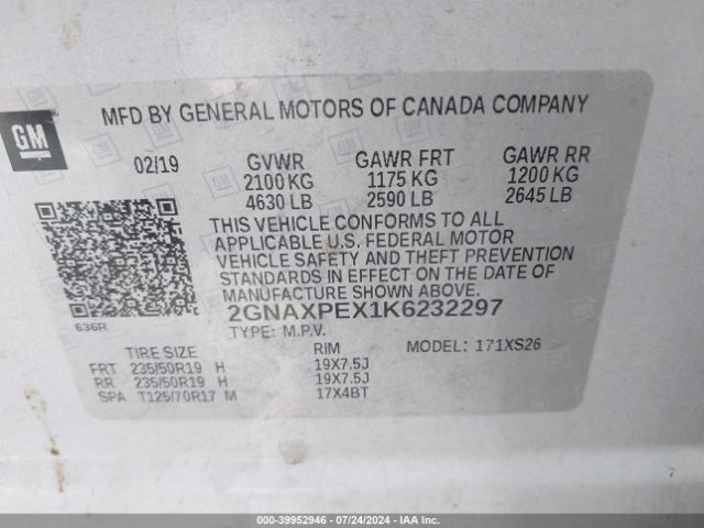 2GNAXPEX1K6232297 Chevrolet Equinox Premier