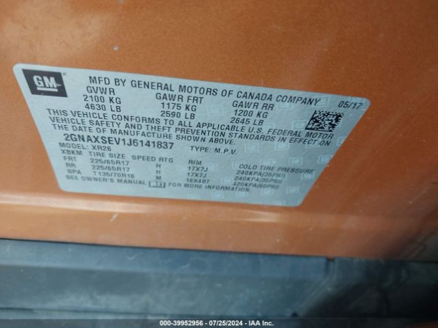 2018 CHEVROLET EQUINOX 2GNAXSEV1J6141837 Photo 8