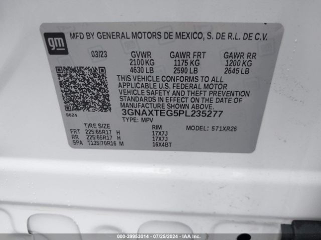 3GNAXTEG5PL235277 Chevrolet Equinox Awd 2fl