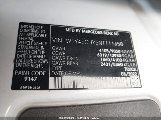 W1Y4ECHY5NT111658 Mercedes-Benz Sprinter 2500 High Roof V6