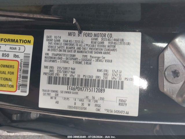 Ford FUSION SE 2015 1FA6P0H77F5112089 Image 9