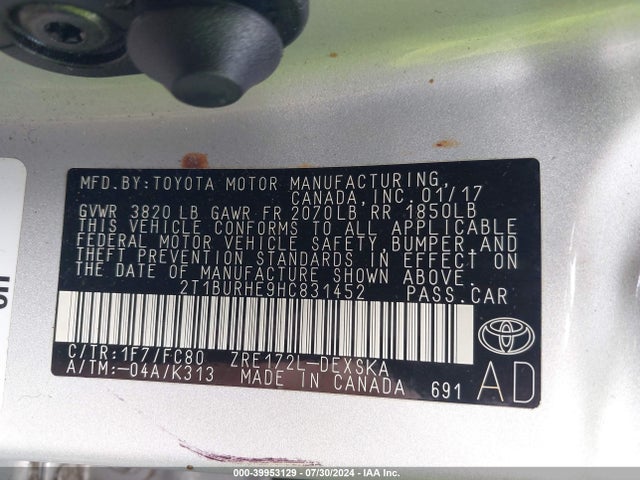 Toyota COROLLA SE 2017 2T1BURHE9HC831452 Image 9