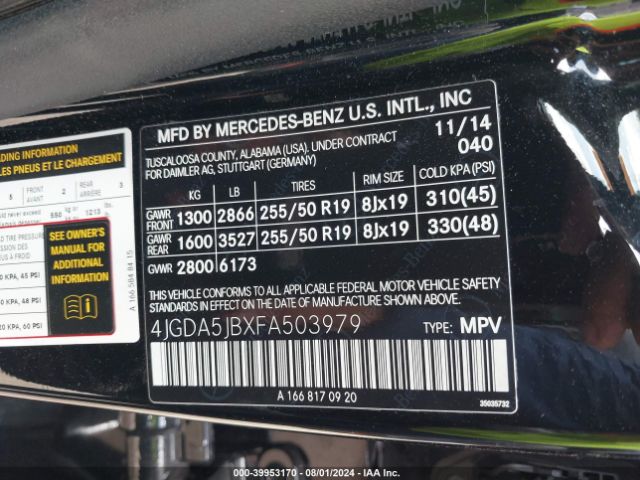4JGDA5JBXFA503979 Mercedes-Benz ML 350