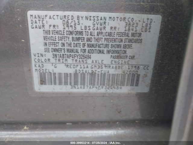 Nissan SENTRA SV 2015 3N1AB7AP4FY326484 Image 9