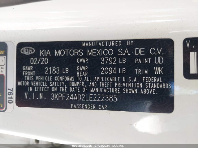 KIA Forte Lxs 2020 3KPF24AD2LE222385 Image 9