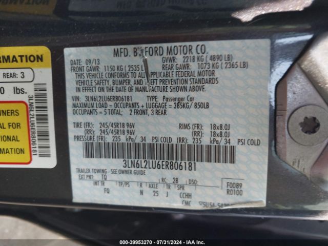 3LN6L2LU6ER806181 Lincoln MKZ HYBRID