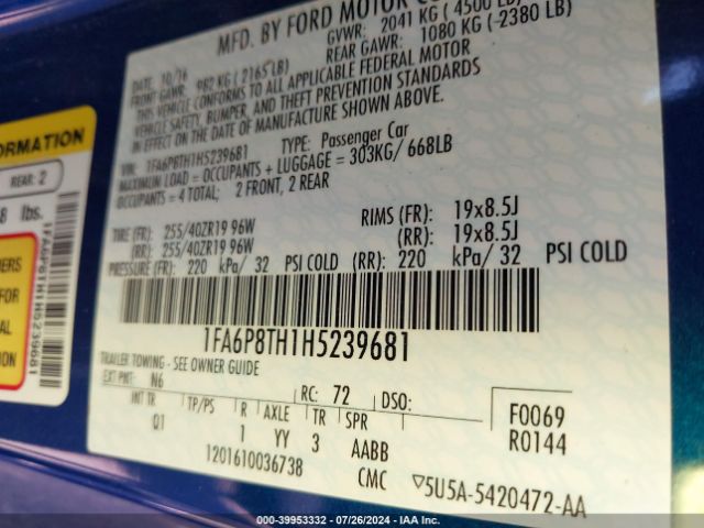 1FA6P8TH1H5239681 Ford Mustang Ecoboost