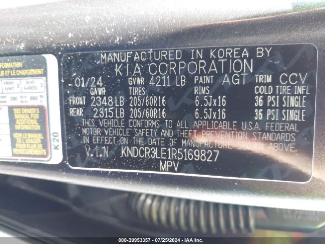 KNDCR3LE1R5169827 KIA NIRO EX